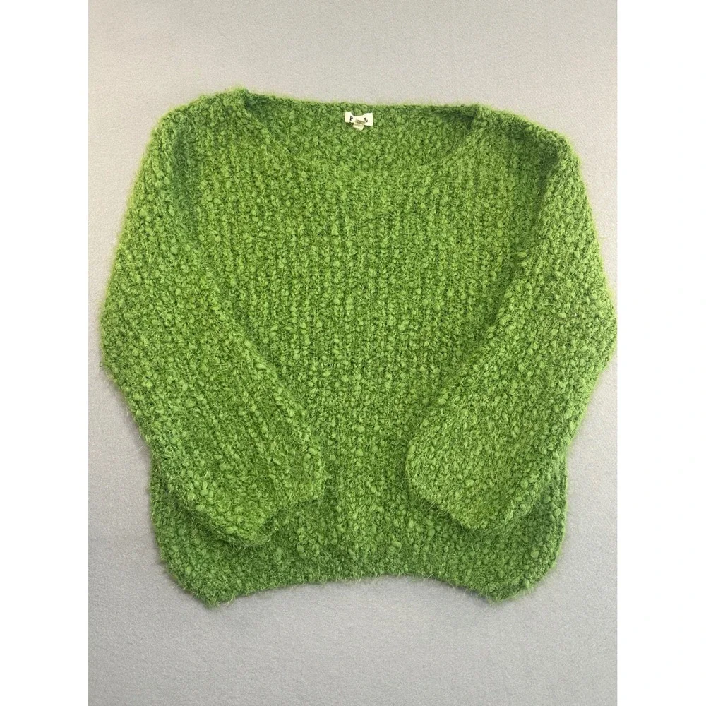 POL Popcorn Knit Sweater Womens‎ Large Green Fuzzy Bouclé Pullover JUF4A